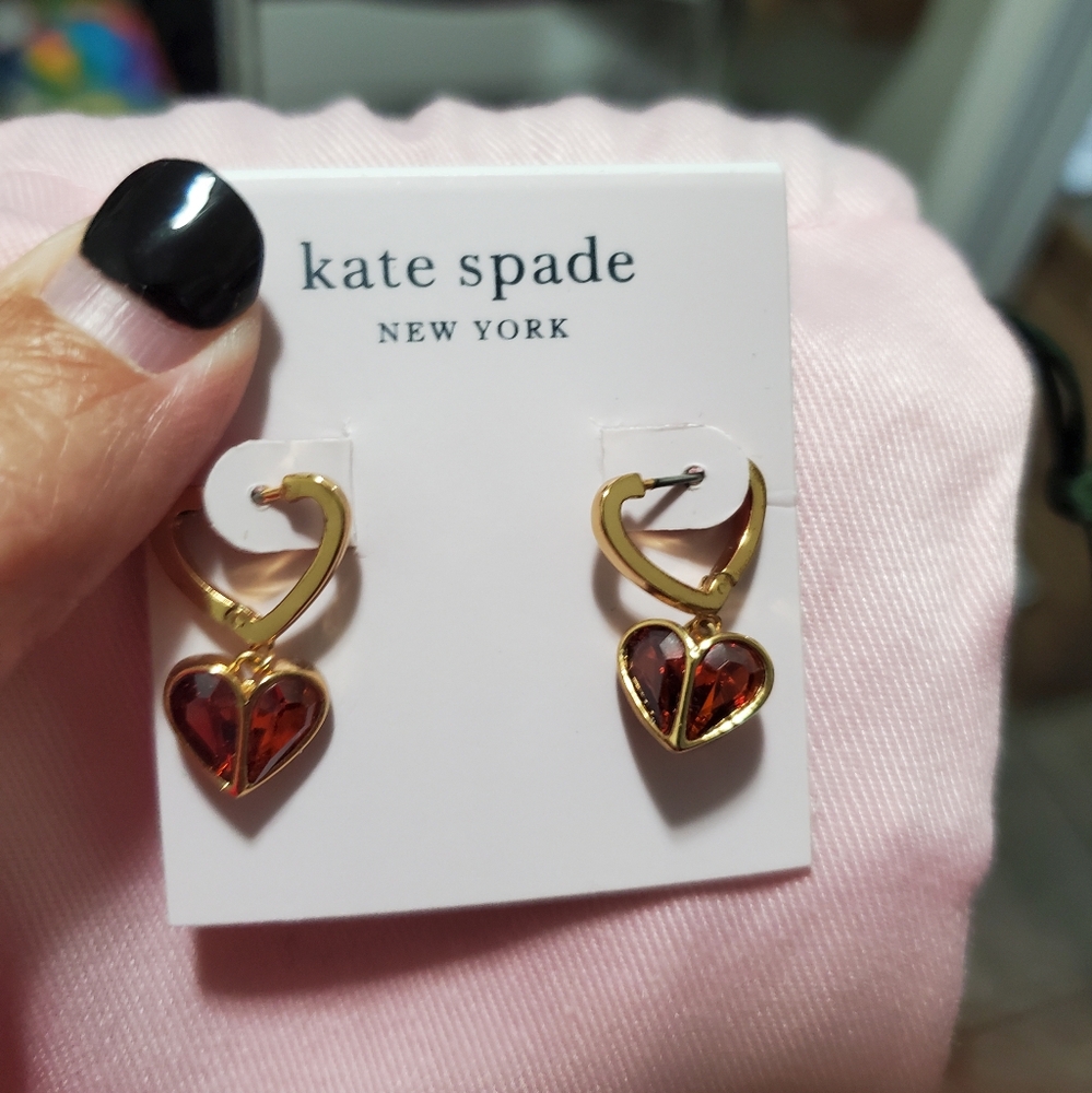 Kate Spade Gold Red Heart Swirl Earrings